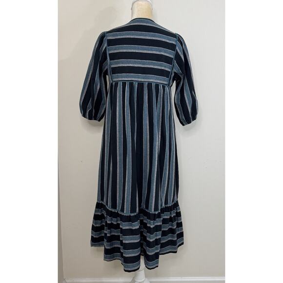 Saint Geraldine Polly Jean Midi Dress Size XS Melbourne Aqua Striped Pockets - Picture 10 of 15